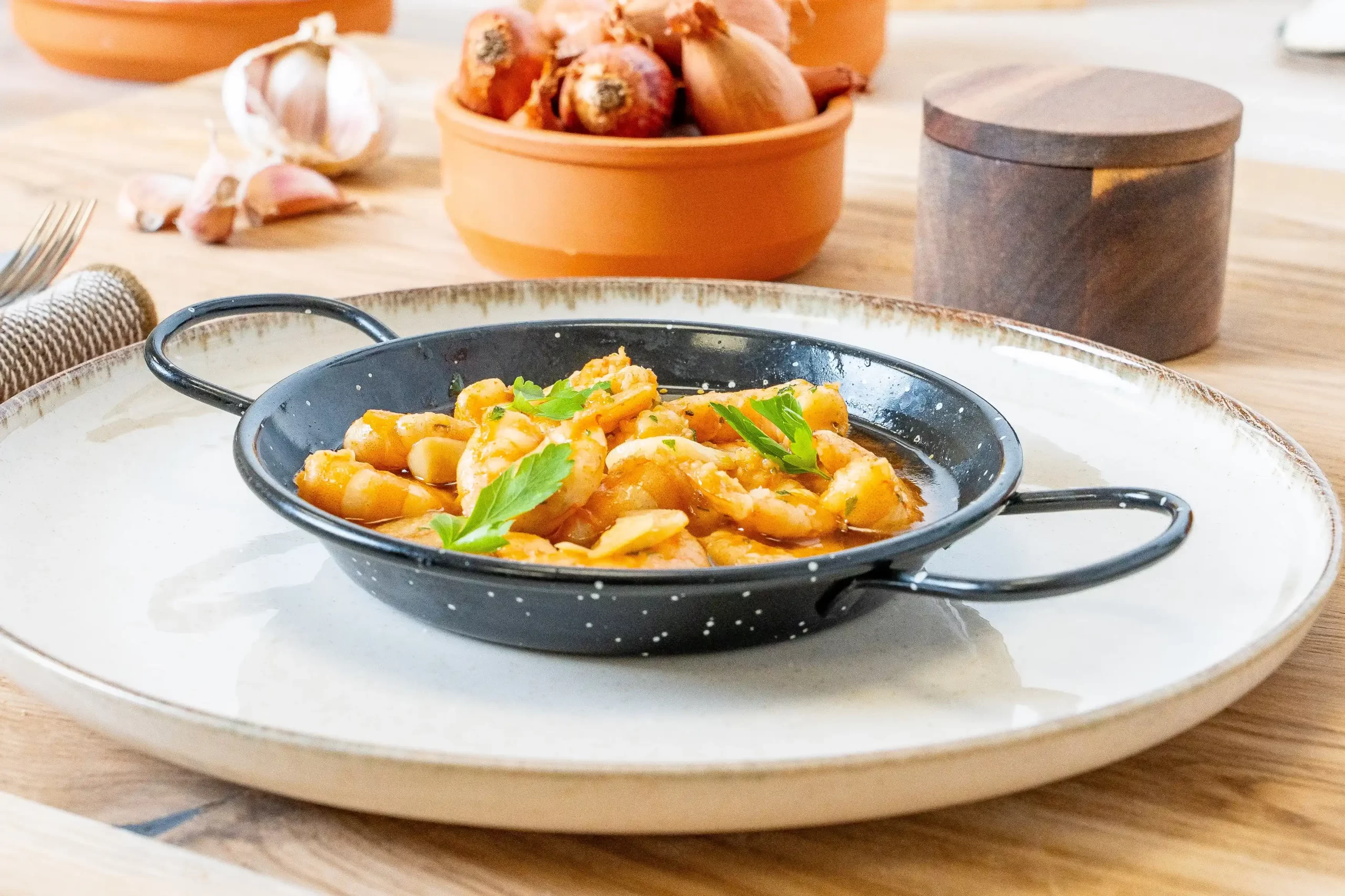 Langostinos al ajillo con AOVE Ecológico